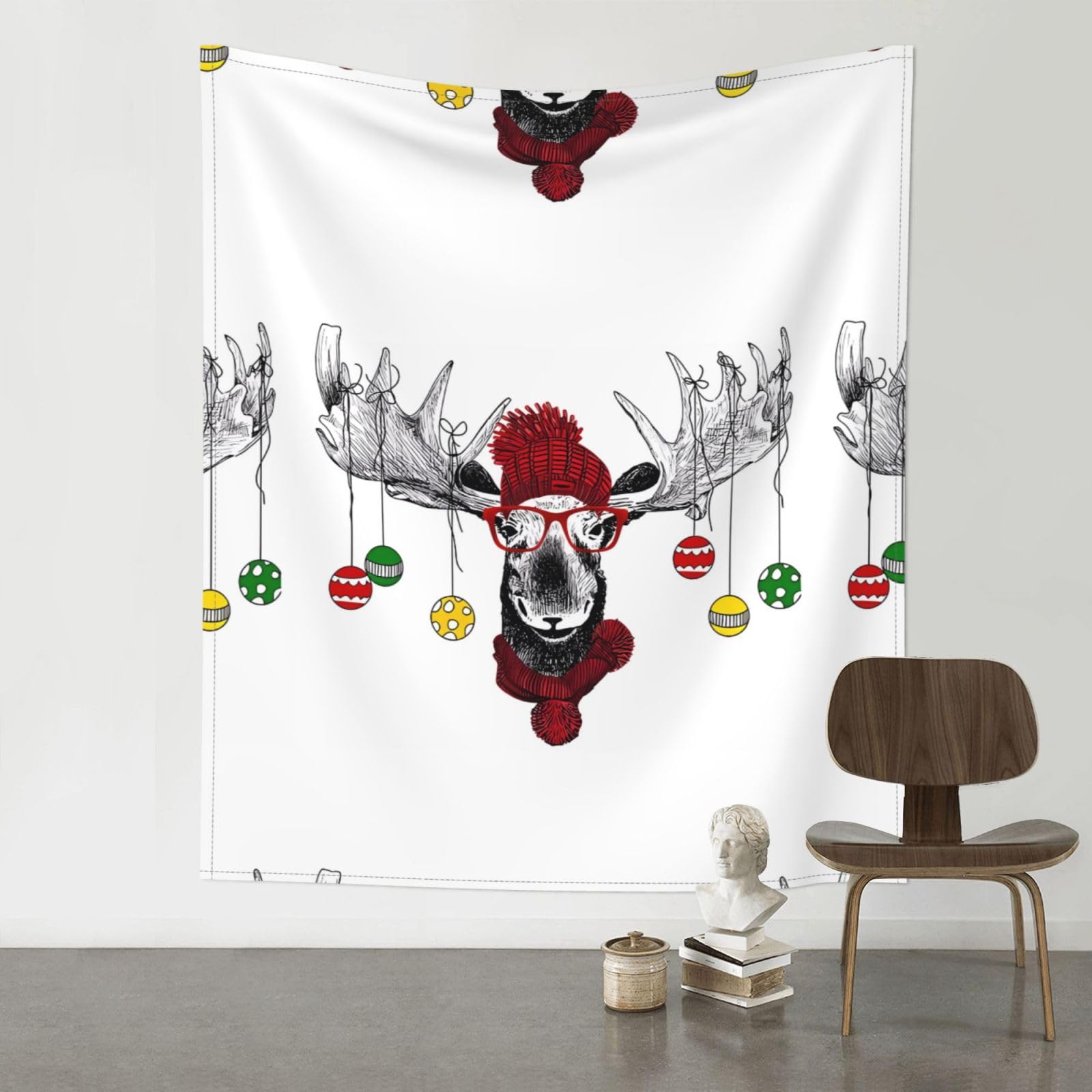 YYHHAOFA Funny Christmas Deer Prints 60x51in Wall Tapestry – Durable Polyester Throw for Dorm, Beach, & Home Decor