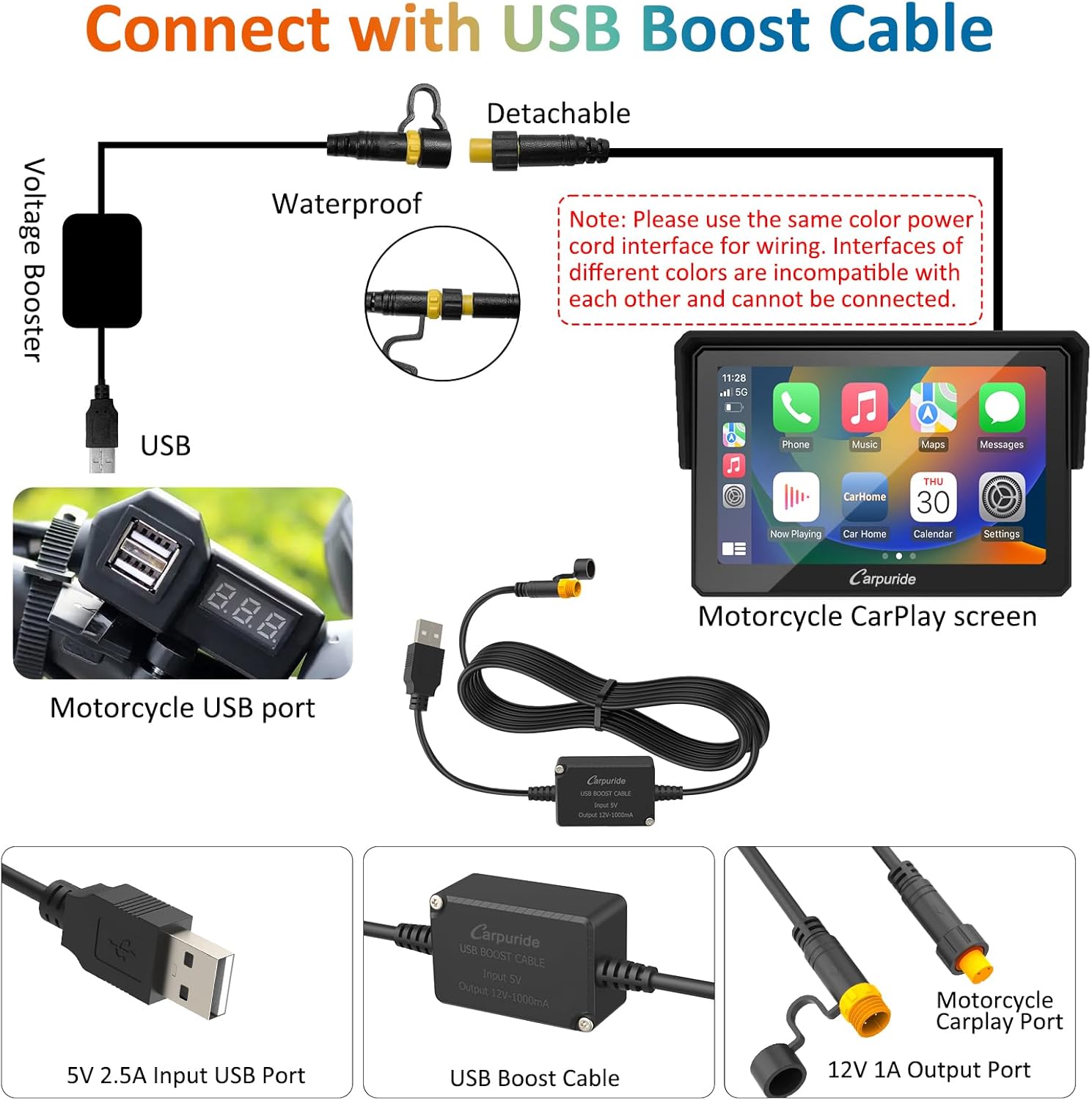 Wiring diagram for USB boost cable connection