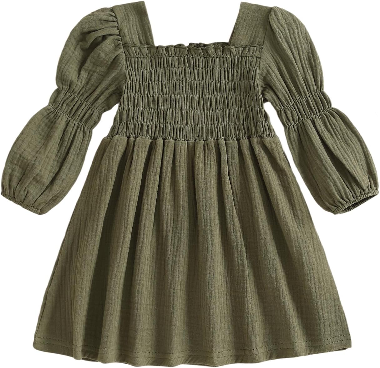 Toddler Girl Smocked Dress Lantern Long Sleeve Solid Color Casual A Line Little Girl Dresses Fall Winter Clothes