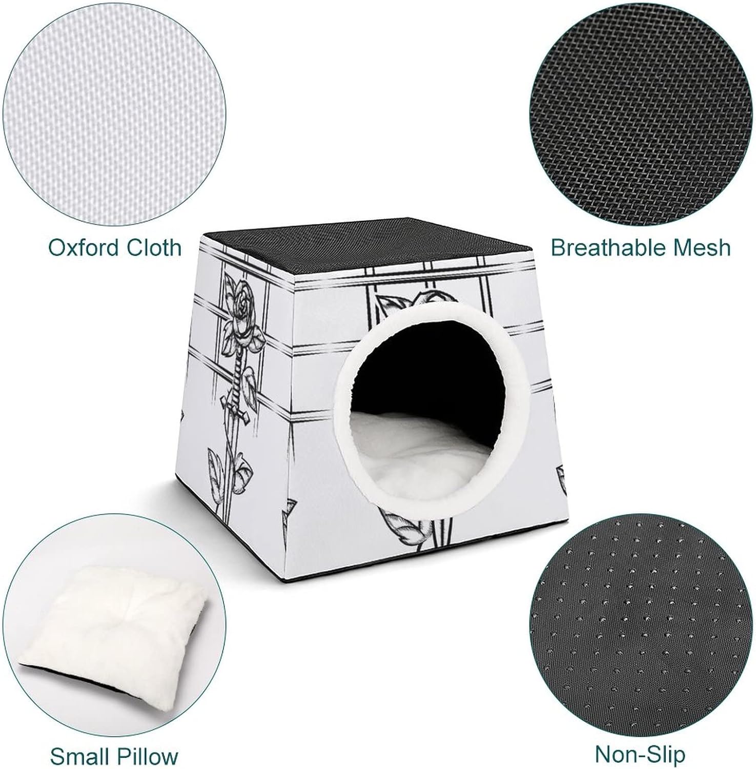 Three-Purpose Cat House Cat Bed Cat Sofa Printed Cat Cube Indoor Outdoor Kitty Shelter Dagger Rose