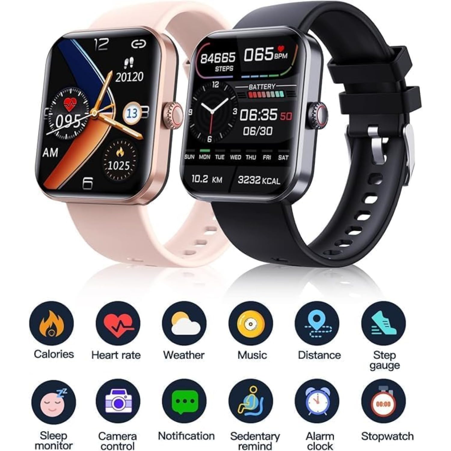 Cozey Maison GLUCOWATCH HD Pantalla Táctil, Monitorea Pasos Calorías Sueño, Modos Deportivos, Notif Bluetooth, Impermeable Ligero para Hombre Mujer Diario (Negro)