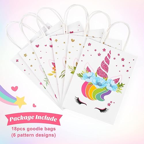 Miniatura 2 de Mocoosy 18 bolsas de regalo de unicornio para niñas, suministros de fiesta de cumpleaños, bolsas de regalo reutilizables para niños, bolsas de papel