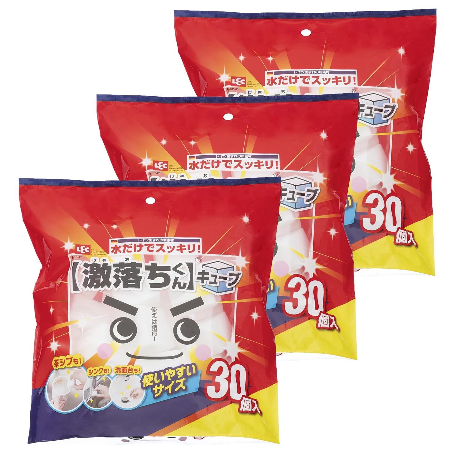 LEC S00242 Gekochi-kun Cube, Set of 30, Melamine Sponge (1 Piece: 1.6 x 1.6 x 1.1 inches (4 x 4 x 2.9 cm), Removes Dirt with Just Water : Pet Supplies