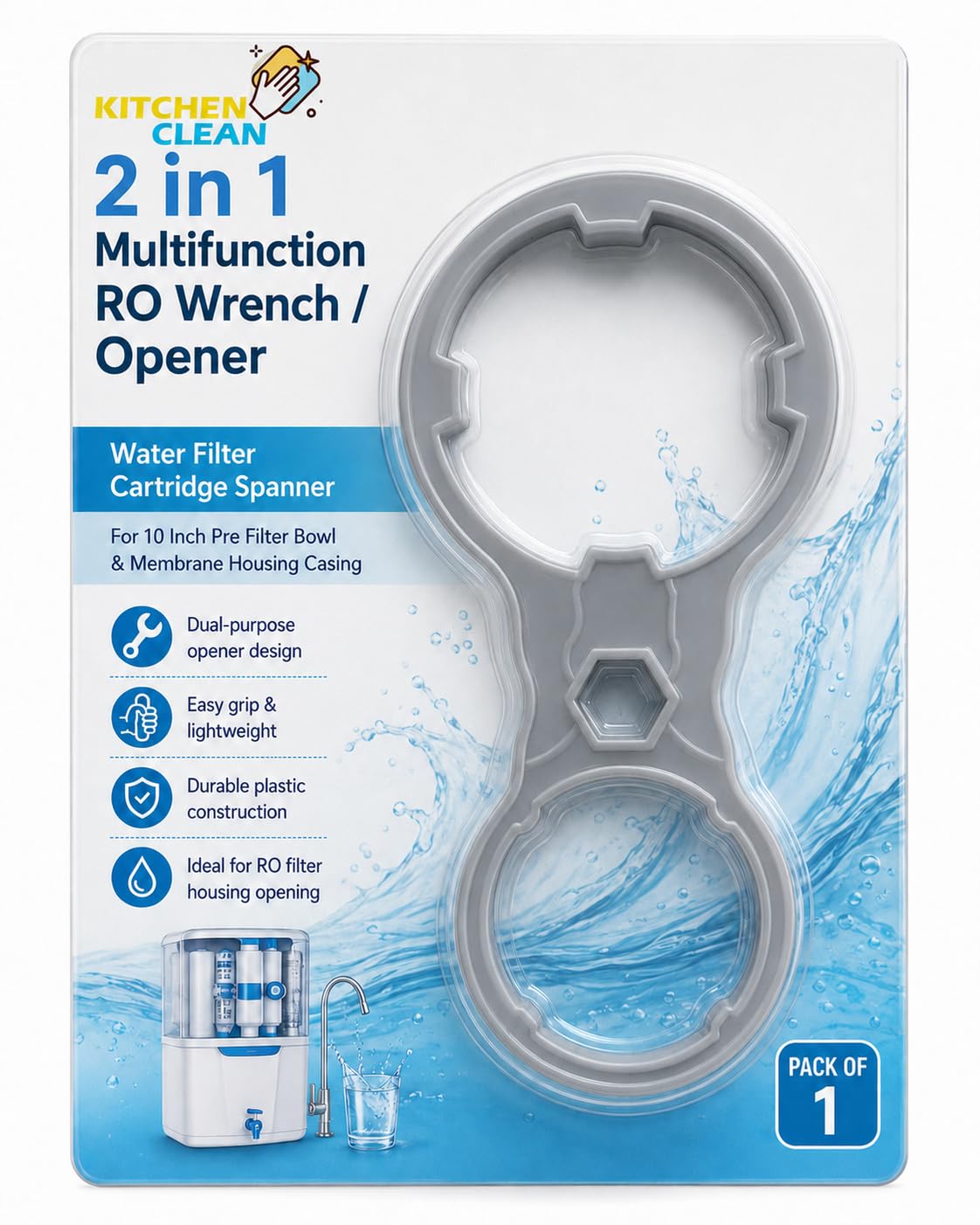 Kitchen Clean® 2 in 1 Multifunction RO Wrench/Opener | Water Filter Cartridge Spanner | 10 Inch Pre Filter Bowl and Membrane Housing Casing Water Purifier - 1 Pc-image-37