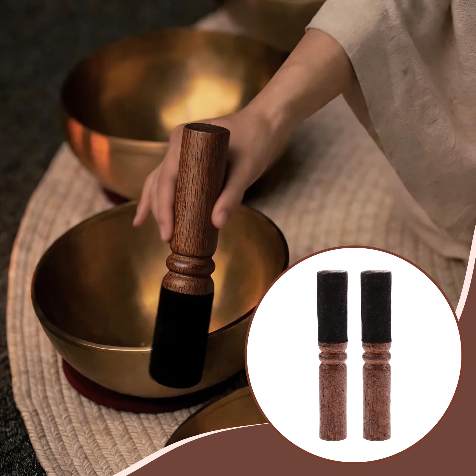 2 PièCes BâTon Pour Bol Chantant TibéTain - Baton Bol Chantant En Bois - BâTon De MéDitation, Accessoires De Bol Chantant Pour La MéDitation, Le Yoga Et La ThéRapie Sonore