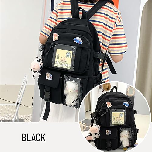 Miniatura 2 de Mochila Kawaii con lindos accesorios con colgante de pasador de viaje, bolsa grande para portátil al aire libre, impermeable, casual, mochila para