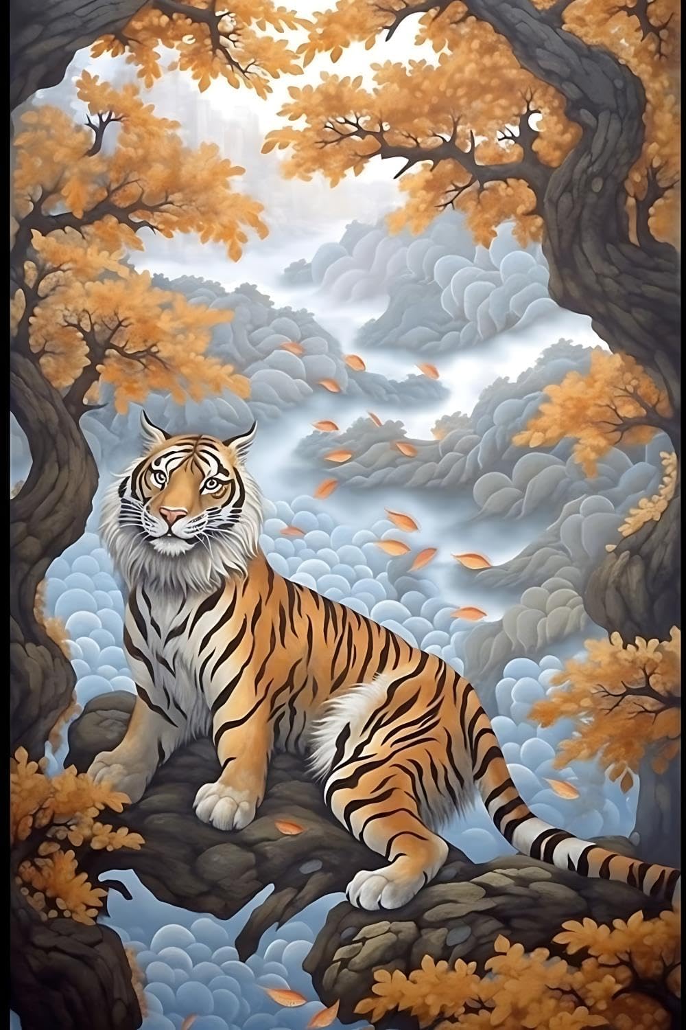 Compr Tiger Diamond Painting Kits for Adults, Tiger Tree Diamond Art Kits for Adults,Tiger Gem Art Kits for Adults for Home Wall Decoration 12x18 inch