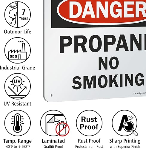 Miniatura 5 de SmartSign Letrero NFPA "Peligro - Propano, No Fumar"  Aluminio de 10 x 14 pulgadas