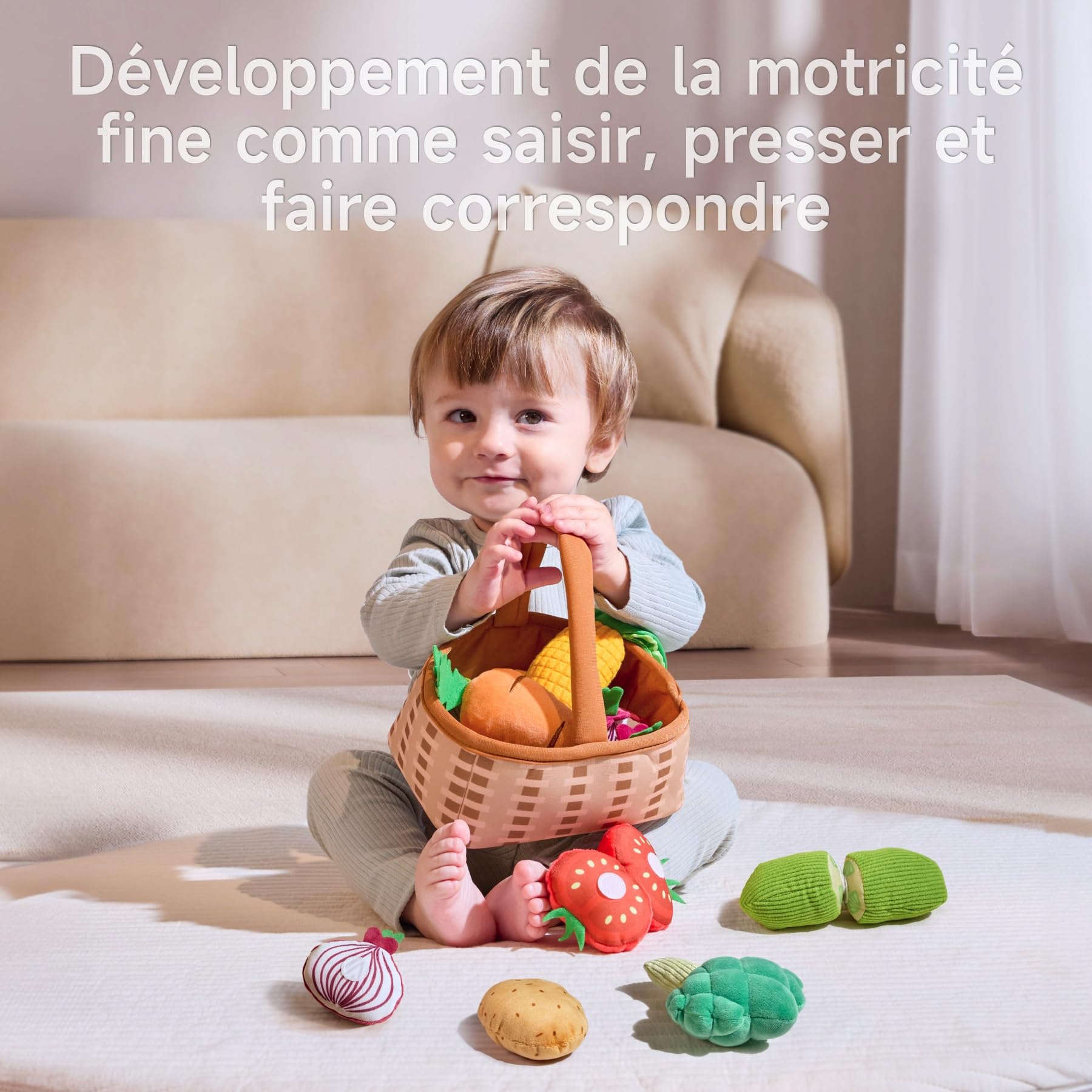 TUMAMA Panier De Fruits Et Legumes Jouets, Peluche Fruit Jouet Frais, Concombre, Tomates, Carottes, Pommes De Terre, Chou - Fleur, Maïs Et Oignons, Légumes Plastique Enfant 18 Mois, 1, 2, 3, 4 Ans