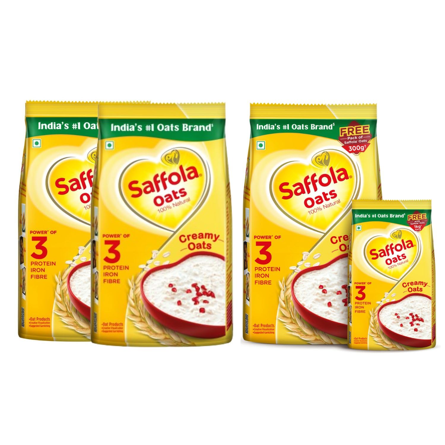 Saffola Oats | Rolled Oats | Delicious Creamy Oats | High Protein & Fibre| 2kg (Pack of 2 x 1kg) & Saffola Oats | Rolled Oats | Delicious Creamy Oats | High Protein & Fibre| 1Kg with 300g Free-image-35