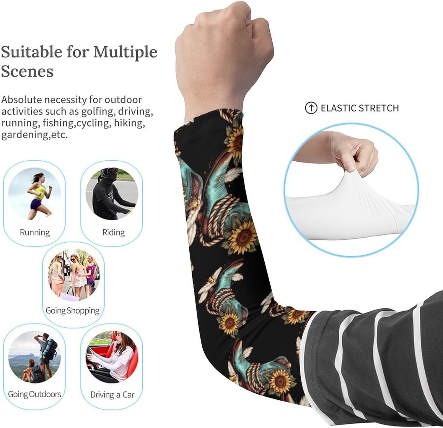 Boots Sunflower Feather Arm Sleeves Sun Protection Sleeves Sports Cooling Arm Compression Sleeve for Men Women