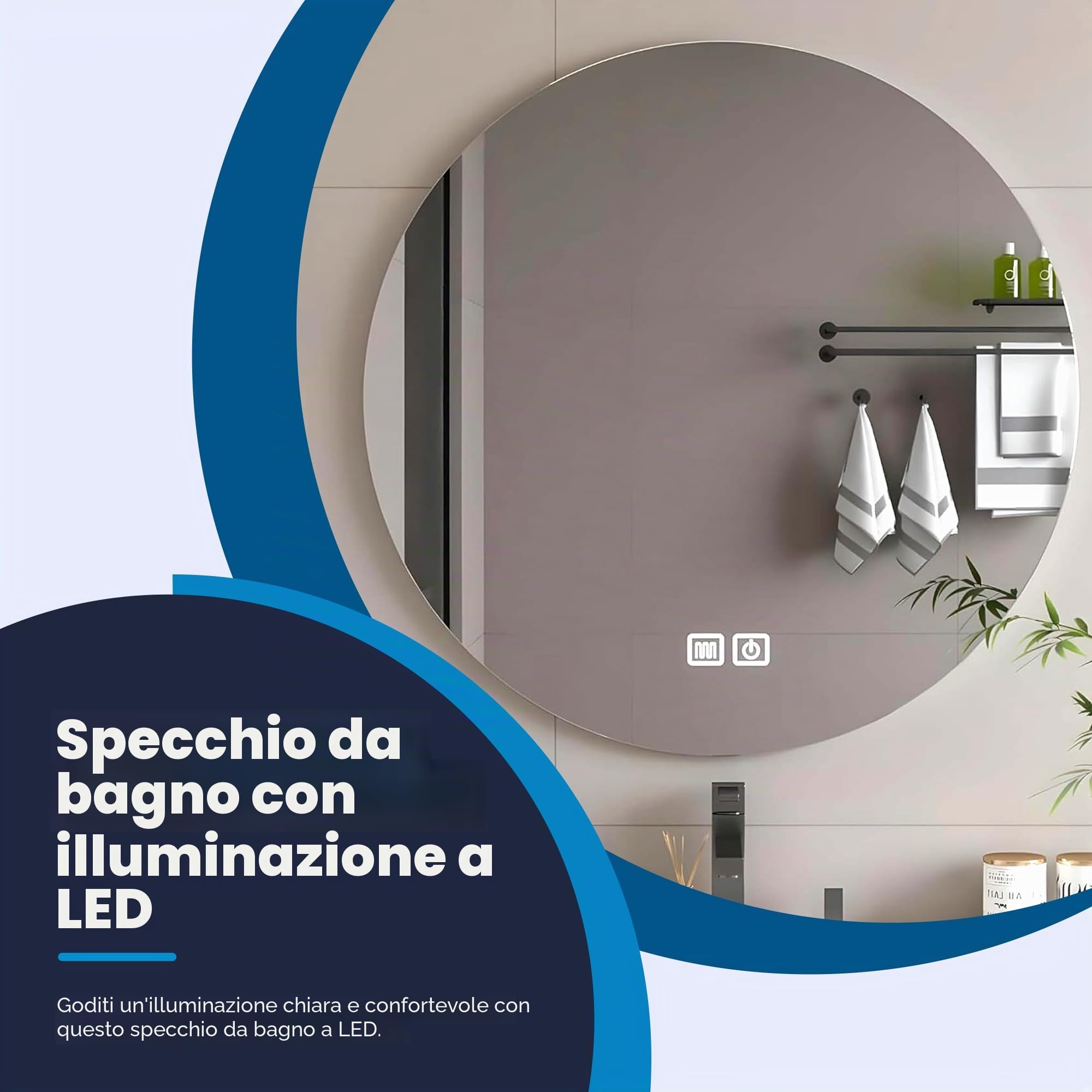 Bayt Specchio da Bagno Rotondo con Luci LED - Specchi da Bagno Illuminati da 60 cm | Specchi da Toeletta da Parete Antiappannamento Dimmerabile | Specchio da Parete Rotondo Senza Cornice