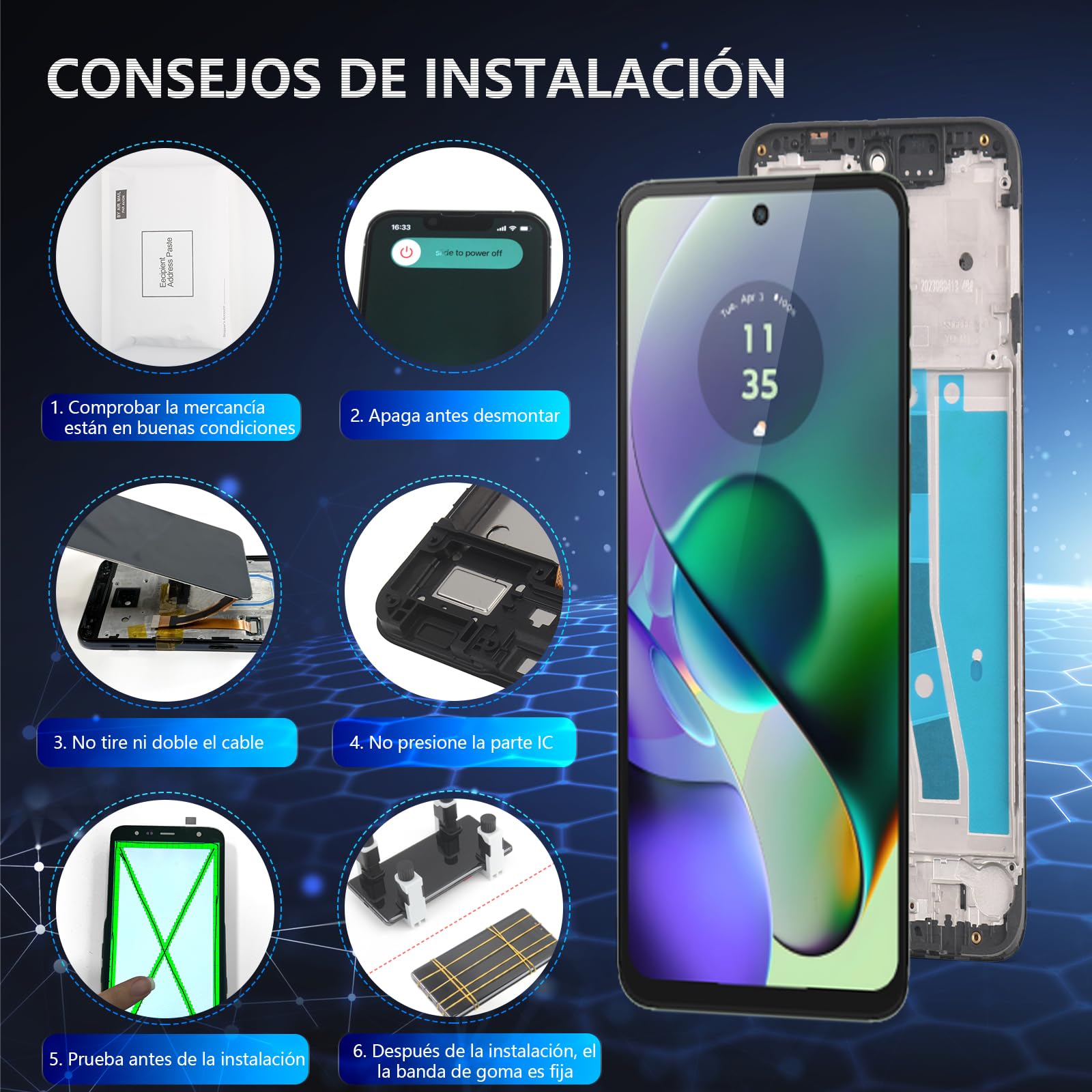 RongZy Pantalla para Motorola Moto G54 5G XT2343 Táctil LCD de Repuesto Ensamblaje Digitalizador Reemplazo para Moto G54 5G XT2343 con Herramientas de Reparación(Negro)