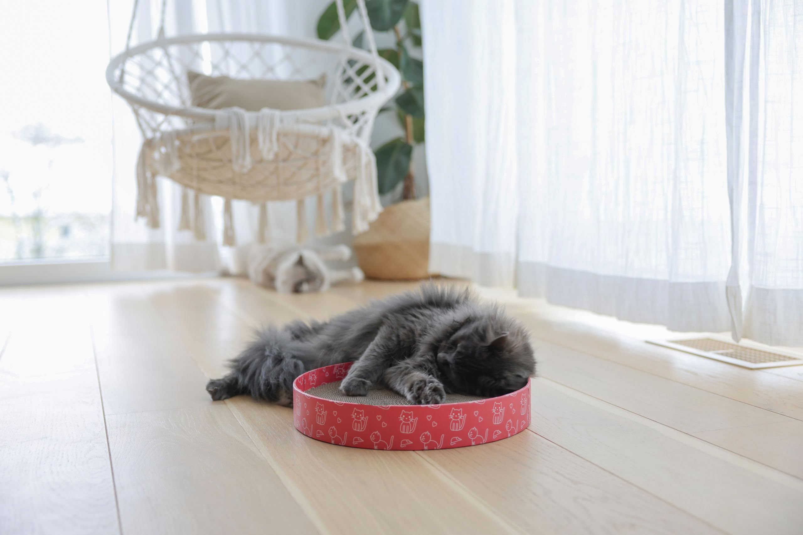 Kerbl Pet Łóżko do drapania dla kota Circle z kartonu, różowe, Ø 34 cm | Różowe, Ø 34 × 5,5 cm, łóżko do drapania z tektury falistej pochodzącej z recyklingu, łącznie z pobudzającą kocimiętką