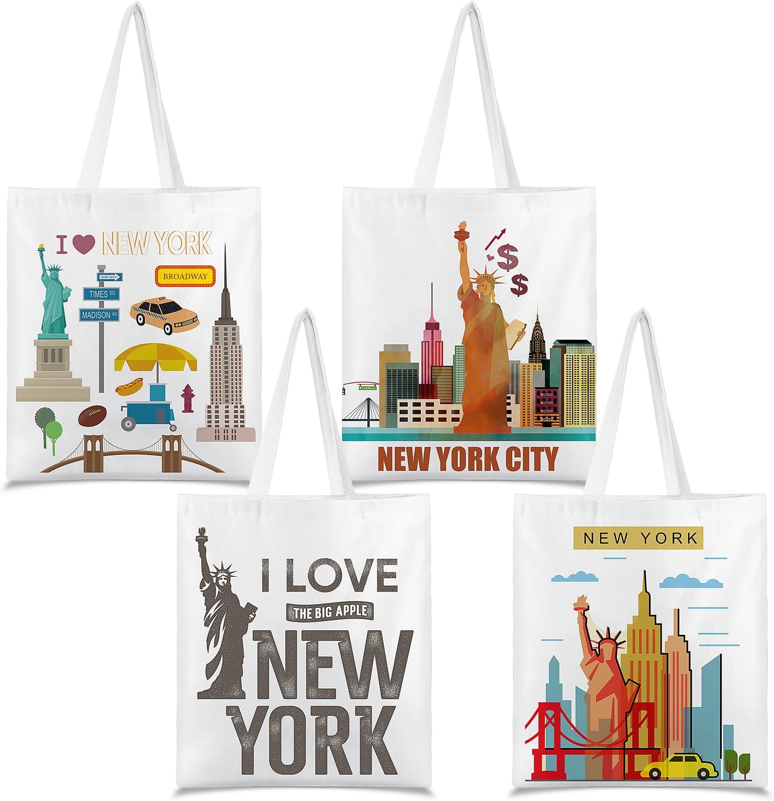 Paterr 4 Pcs City Souvenir Tote Bag-New York Chicago Seattle Los Angeles Boston San Francisco Paris Italy Las Vegas Nashville