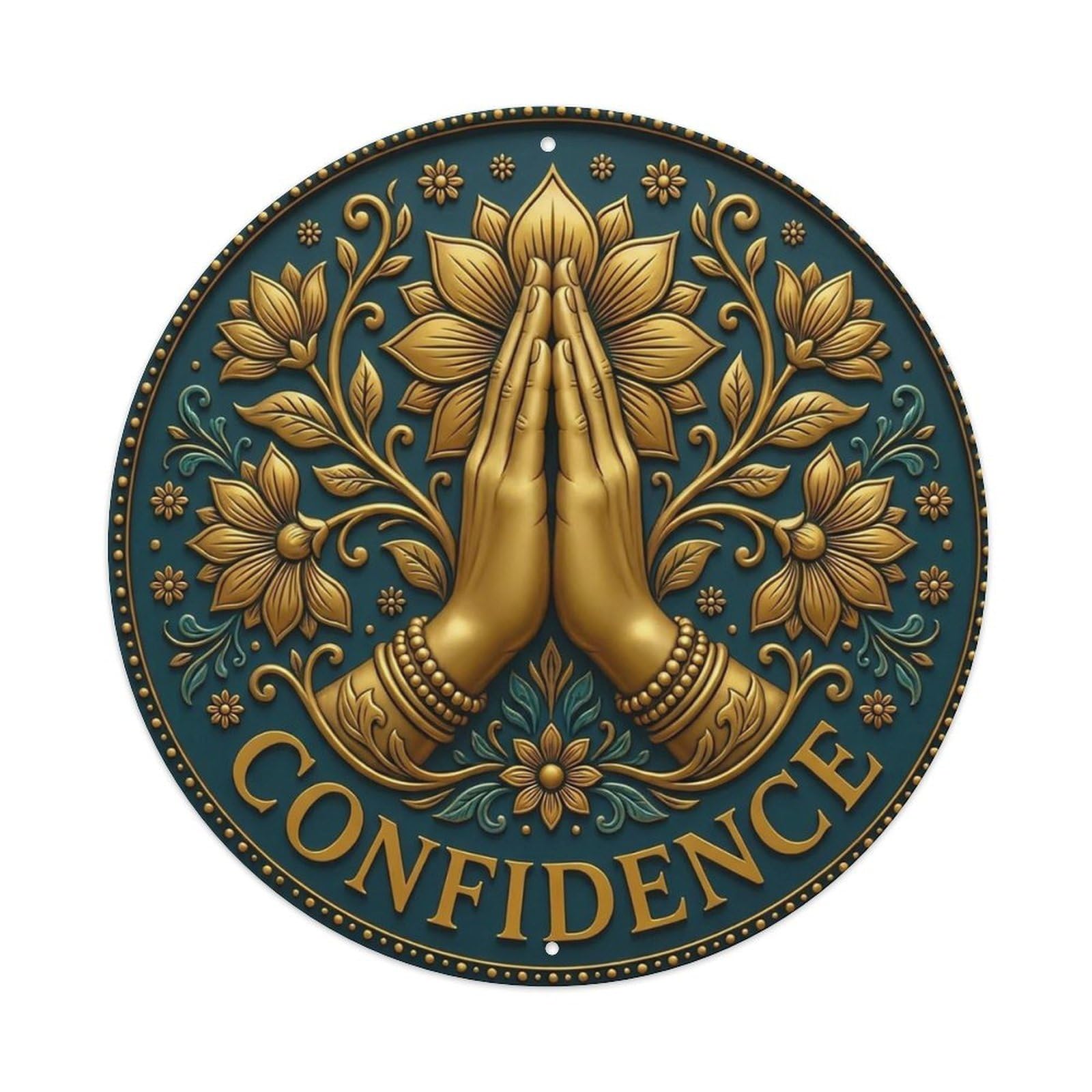 Vintage Namaste Praying Hands Confidence Flower Zen Yoga Metal Tin Sign