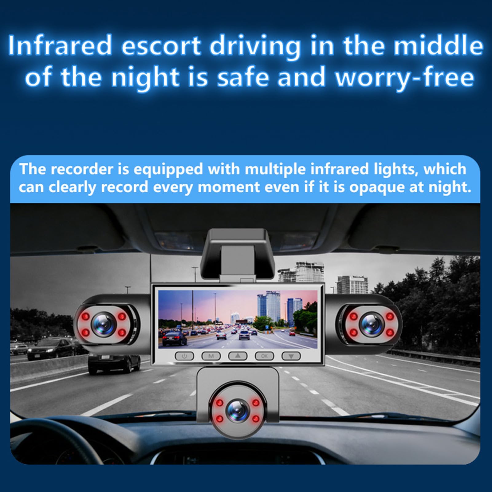 Dash Cam a 5 Canali per Auto, Grandangolo 140° 1080P | Visione Notturna, Display da 3,16 Pollici, Registrazione in Loop, Dashcam Anteriore Posteriore e Sinistra Destra Interna