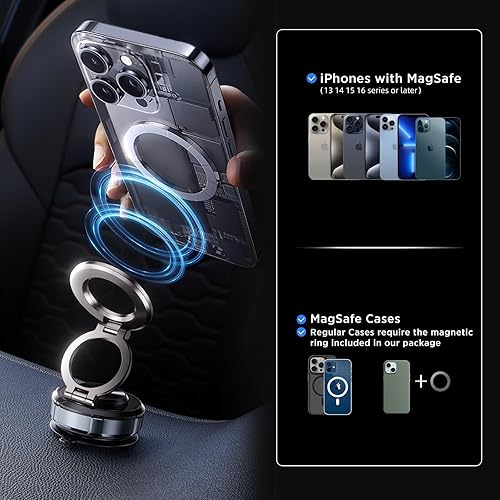 Miniatura 9 de Soporte de teléfono para automóvil Magsafe 78 libras de succión más fuerte y 2800 gf de vacío magnético más fuerte Soporte de teléfono de coche