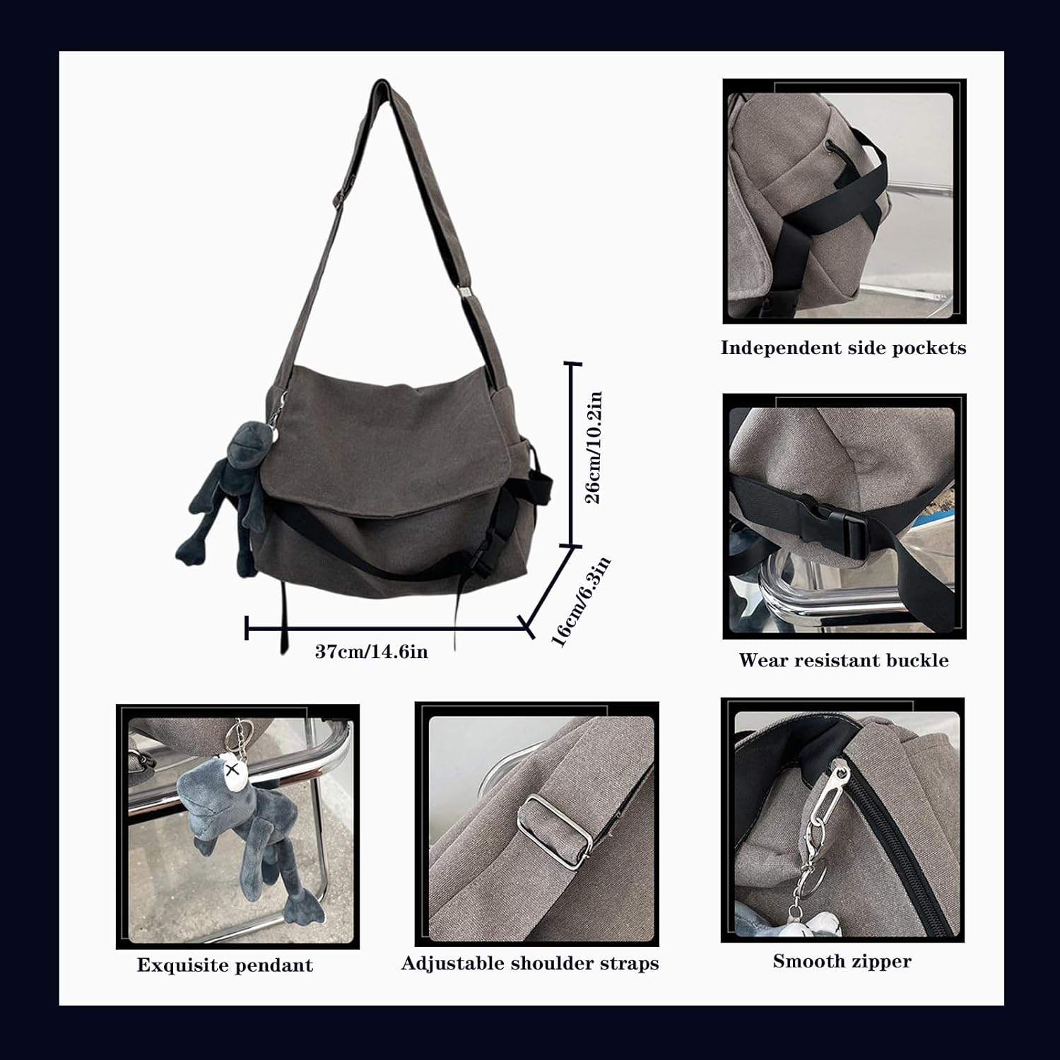 Men's canvas bag, men's and women's Japanese casual crossbody bag, men's large capacity canvas messenger bag