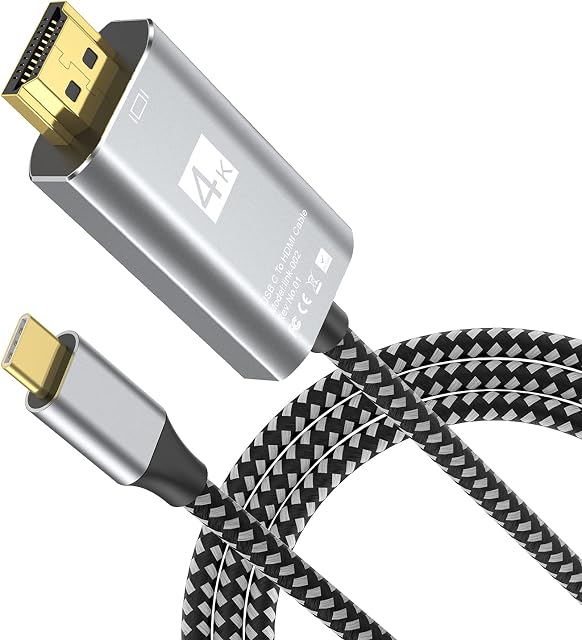USB C to HDMI Cable, USB Type-C to HDMI Cable Thunderbolt 4/3 Port 4K for iPhone 15/16 Serials,New MacBook/pro iPad Pro 2018 iMac Chromebook Pixel Dell XPS 13/15 Galaxy S8/S9 S8/S9 Plus Note8 (6ft)