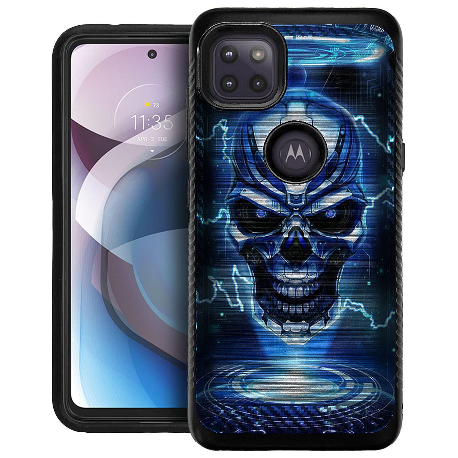 CasesOnDeck Hybrid Case Compatible with [Motorola Moto One 5G ACE (2021) / Moto G 5G Case] [Brushed Armor] Slim Shock Protecting Cover (Blue Future Skull)