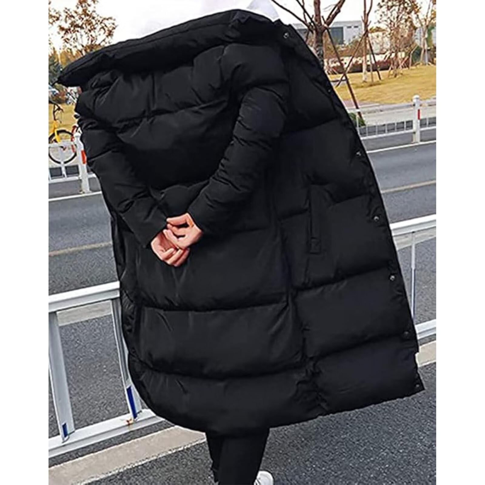 Hombre Largo Abajo Chaqueta Invierno Acolchada Cazadora Plumas Abrigo Parka Plus Size Negro