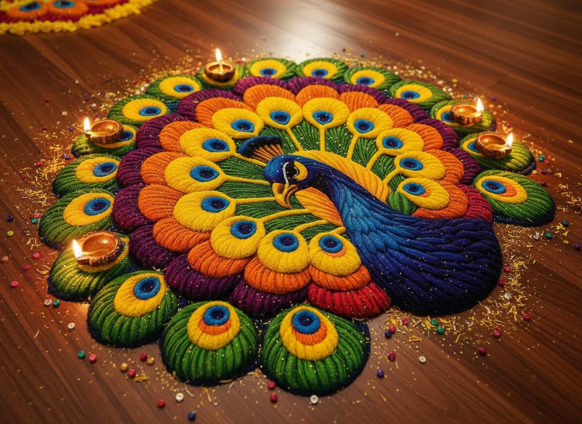 ULOM 3D Peacock & Floral Door Mat | Water Absorbent, Anti-Skid, Machine Washable Floor Mat | Soft Microfiber Carpet for Home, Living Room & Bedroom | Premium Decorative Mat (24x27 Inch, 400g) NEW2