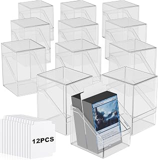 Mlikero 12 Pack Acrylic Card Deck Boxes - Holds 100+ Sleeved MTG/TCG/Sports Cards w/ Dividers, Clear Stackable Storage Cases