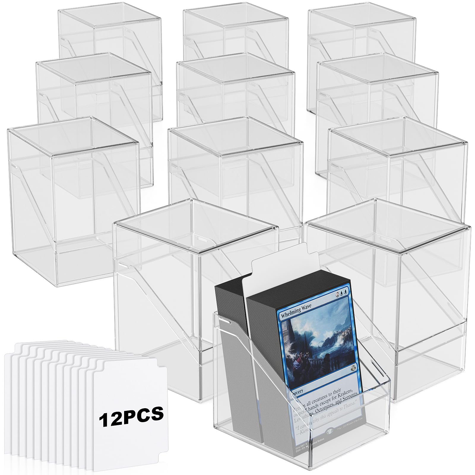 Amazon.com: Mlikero Card Deck Cases, 12 Pack Acrylic Commander Deck Box  Holding 100+ Sleeved Cards with 12 Dividers, Clear Card Storage Box Fit for  MTG, TCG, Sports Cards : Toys & Games