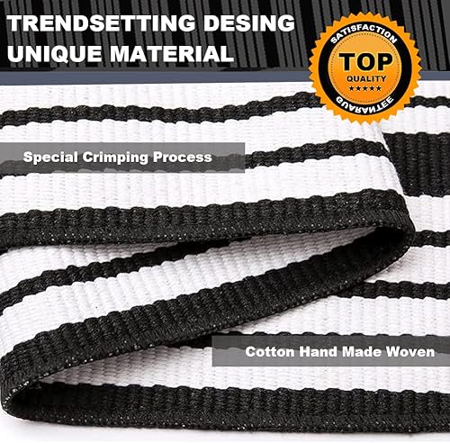 Miniatura 5 de Alfombra de algodón a rayas blancas y negras (27.5 x 43 pulgadas), lavable a rayas, reversible, tejida a mano, para entrada al aire libre,