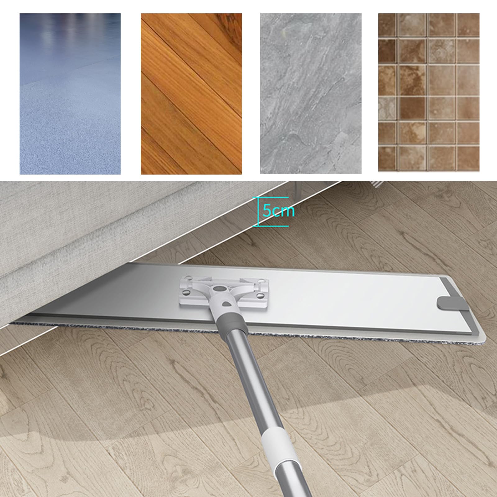 Mopa de Microfibra,Fregona Plana con 3 Mango de Acero Inoxidable,raspador,2 Almohadilla de Microfibra,para Madera Dura, baldosas, Limpieza de Pisos laminados (90cm)