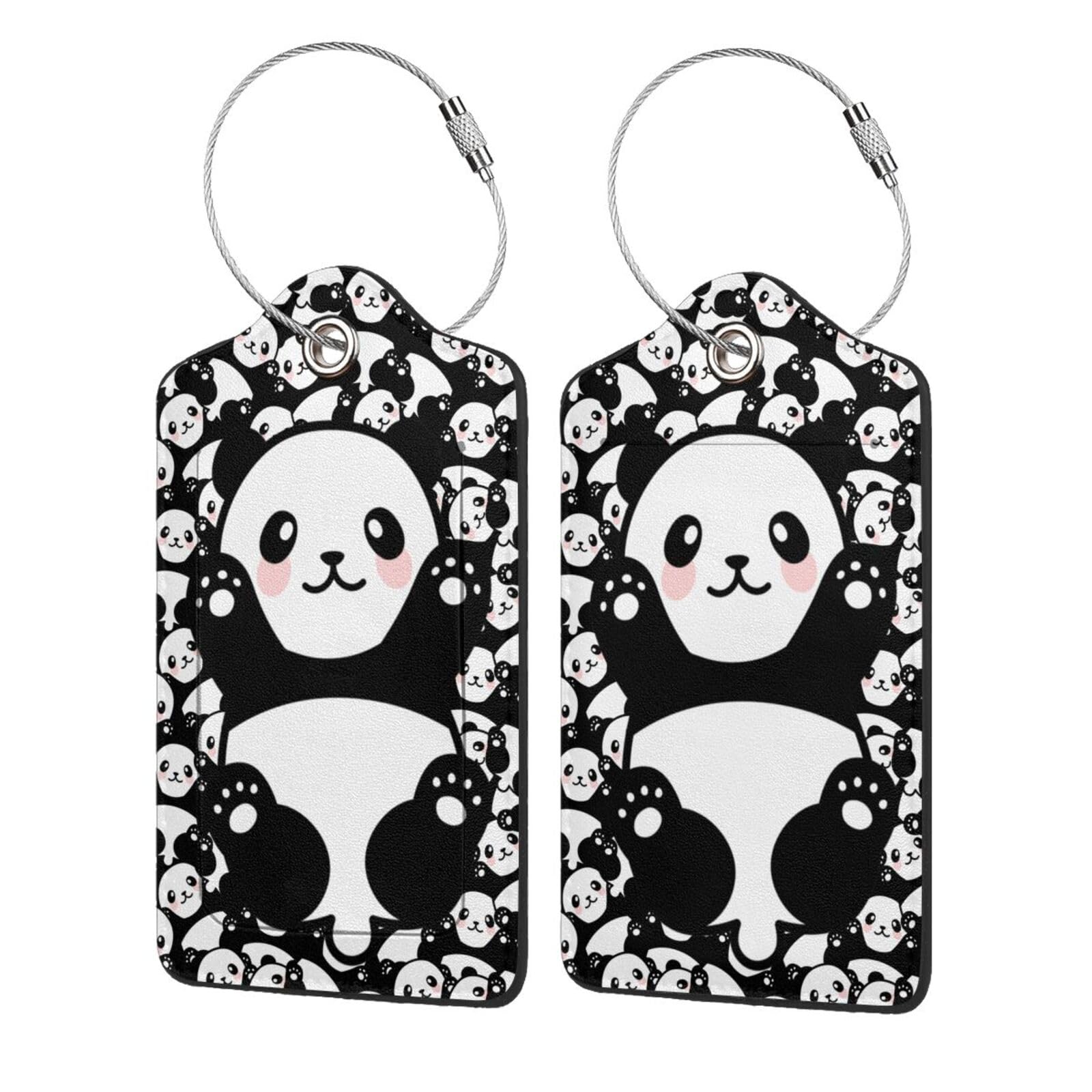 Panda Luggage Tags for Suitcases Set of 2 Leather Stainless Steel Loop Label Tag for Travel Bag
