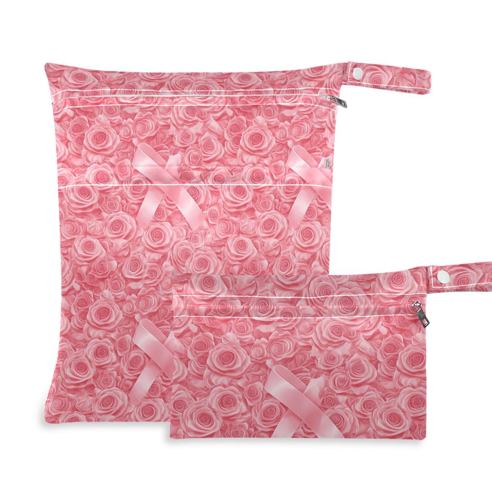 Coikll Wet Dry Bags for Cloth Diaper 2 Pack Waterproof Yoga Gym Bag for Swimsuit Wet Clothes Baby Items-?Bow and Rose?