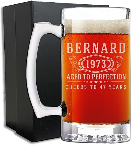 Taza de cerveza de vidrio grabada personalizada de 25 onzas para hombres, Día del Padre, monograma, nombre personalizado, regalos de cerveza