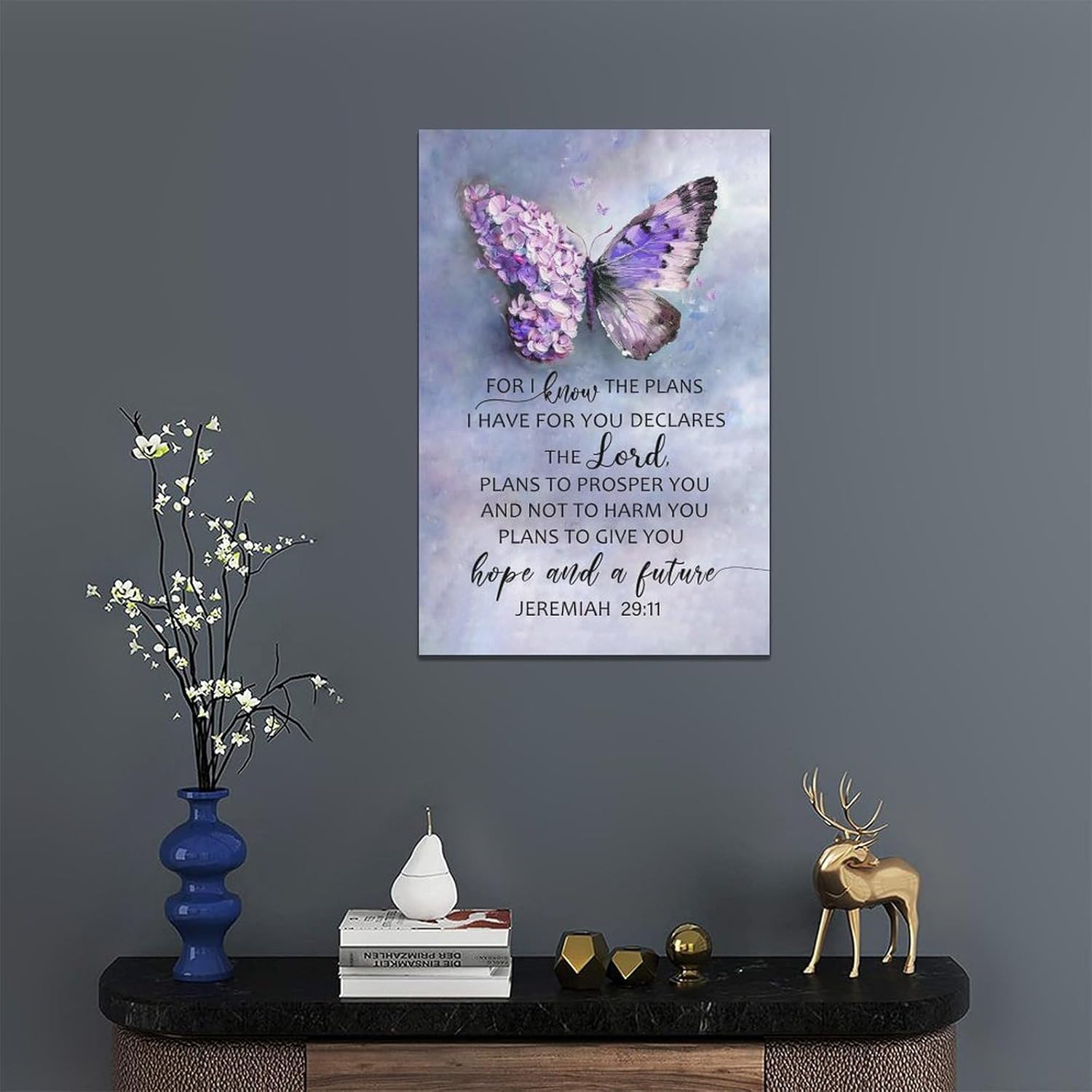 Funaluz Scripture Jeremiah Wall Art Christian Purple Butterfly Wall Decor Religious Bible Verse Pictures Canvas Print Painting Modern Artwork for Church Living Room Bedroom 16"x24"