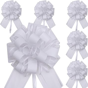 6pcs 7inch Large Pull Bows Wrapping Pull Bow Ribbon White, White Ribbon Pull Bows Gift Wrap Bows for Gift Wrapping Baskets Wedding,Valentine's,Birthday Gift,Christmas,Flower,Car Wrapping Bow Pull Bows