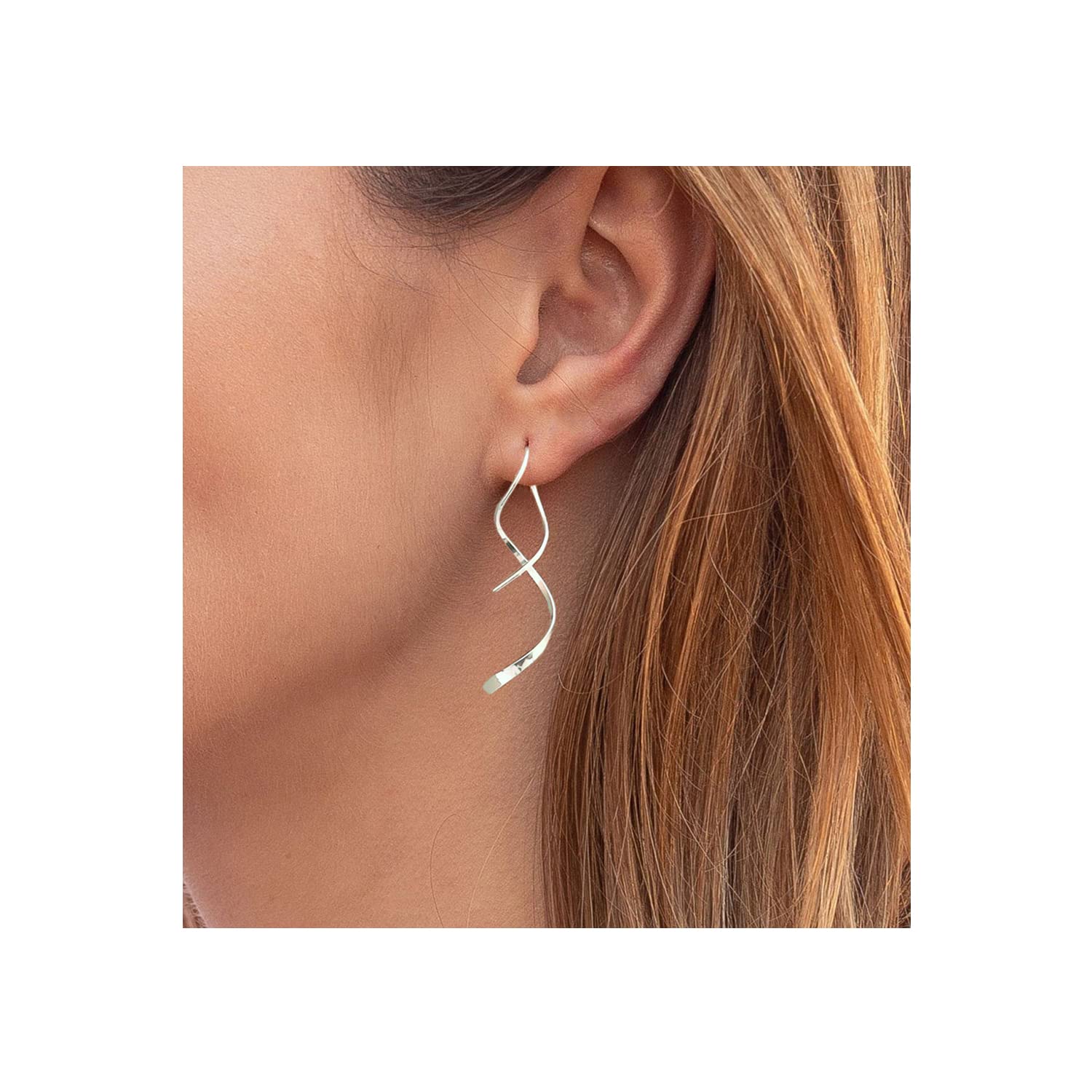 MetzakkaSpiral Threader Earrings, 925 Sterling Silver, Drop Dangle Handmade Twisted Linear Curved Minimal Everyday Earrings