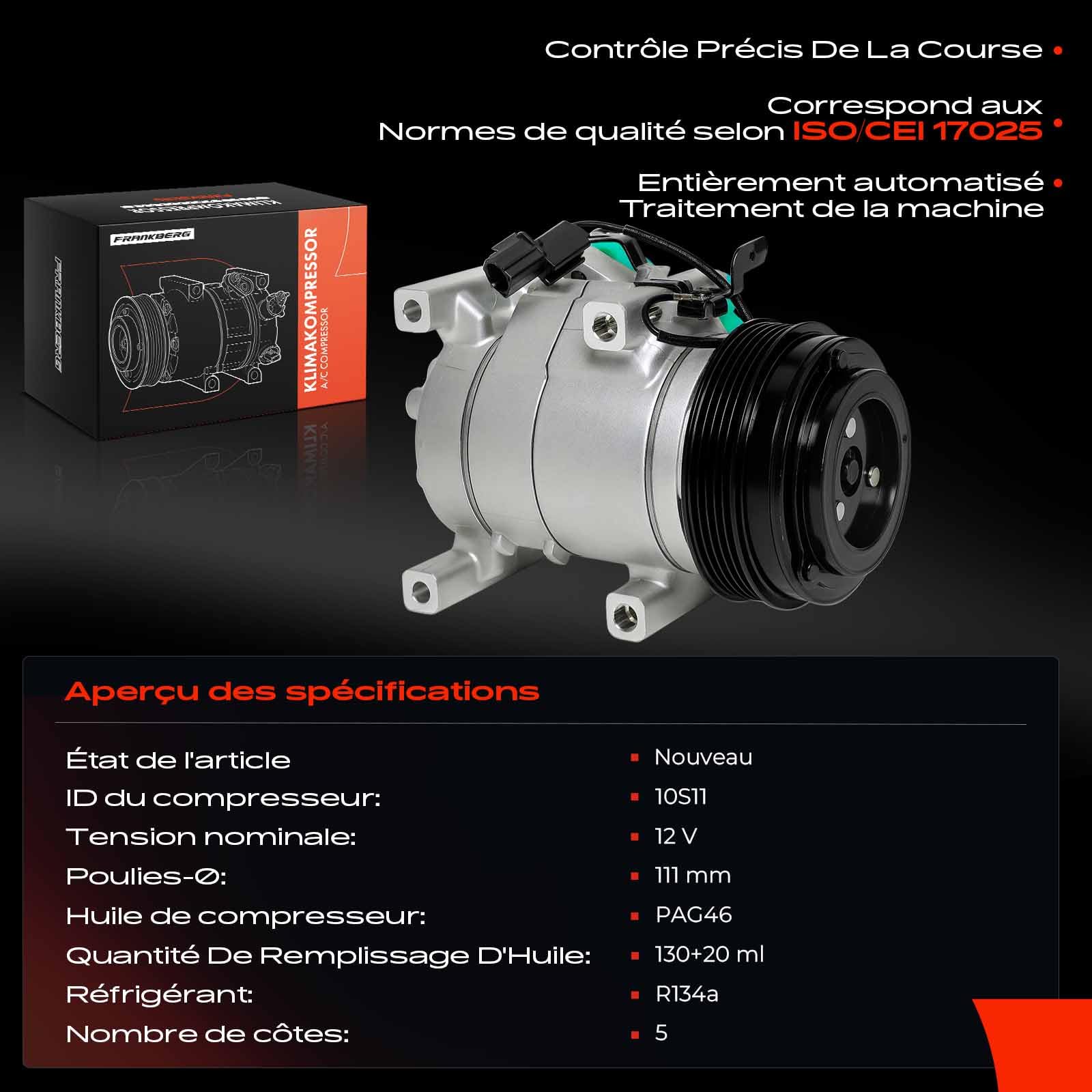 Frankberg Compresseur de climatisation avec embrayage, essence/GPL | 97701B9000; Compatible avec: i10 A Trois Volumes ,