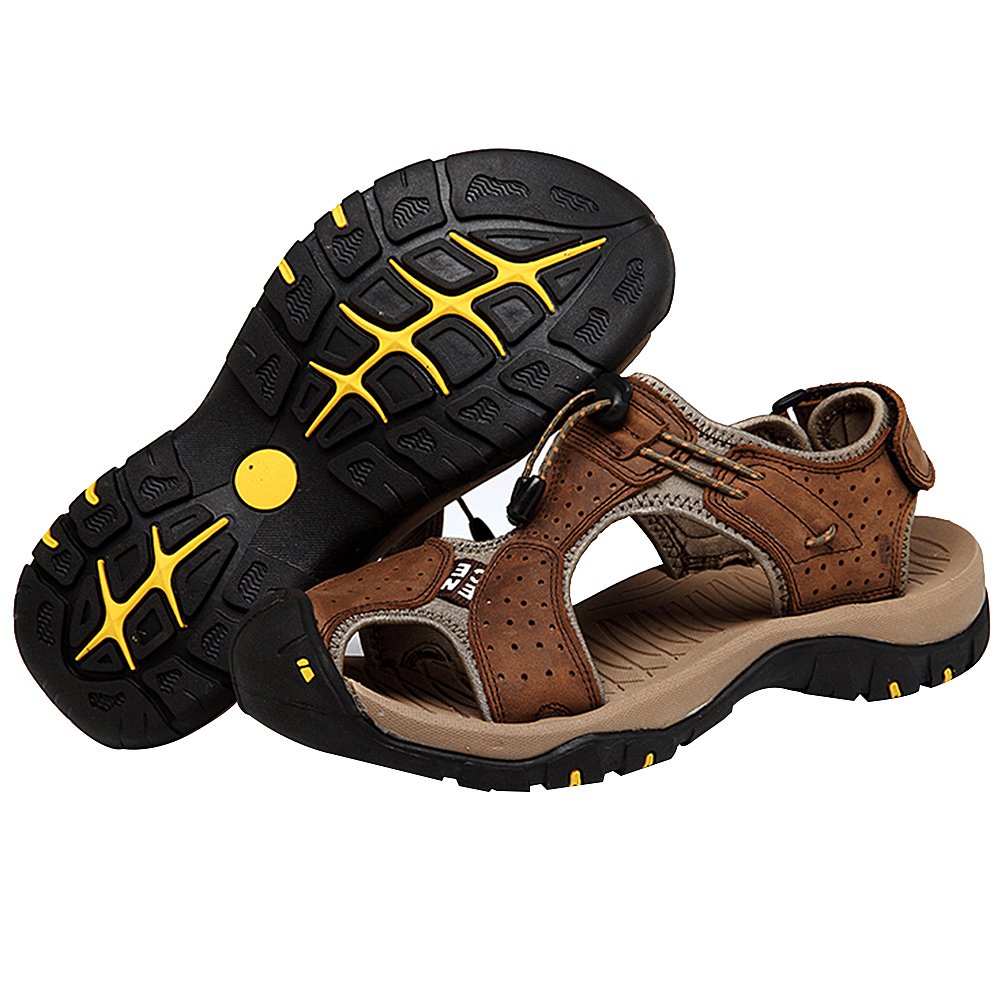 rismart Hombre Punta Cerrado Gancho y Bucle Al aire libre Excursionismo Cuero Zapatos Sandalias y chanclas