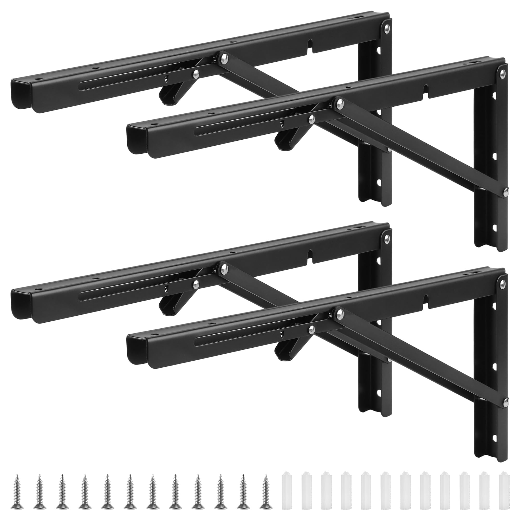 SEUNMUK Confezione da 4 staffe pieghevoli per mensole, 40 cm, colore nero, montaggio a parete, in acciaio inox, supporto pieghevole per mensole