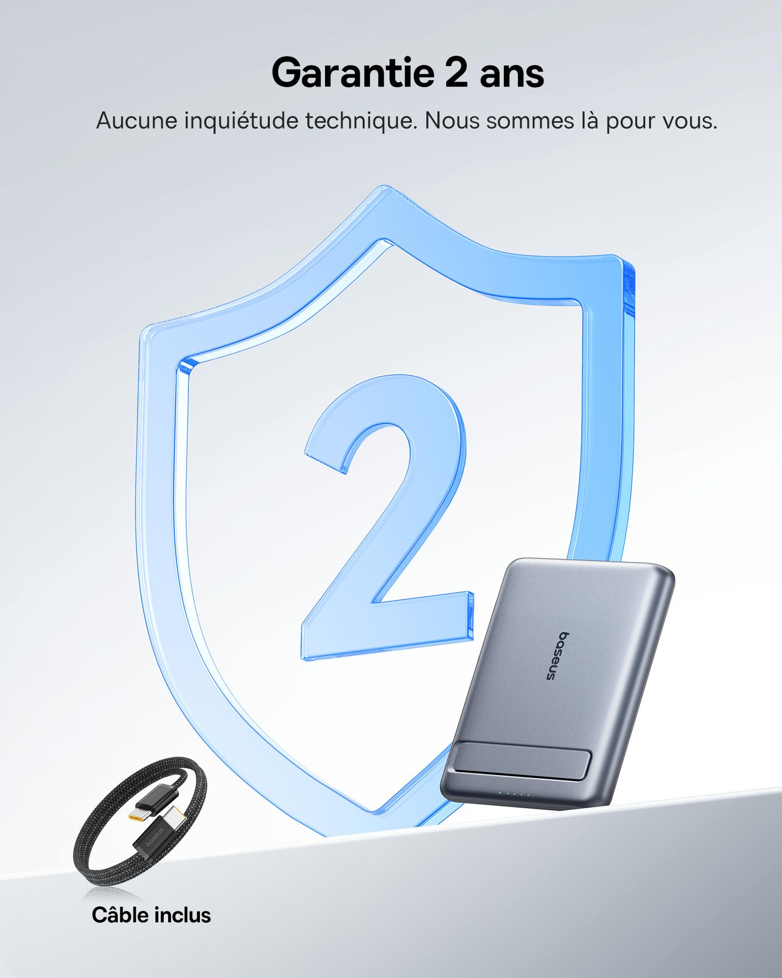 Baseus Mini MagSafe Powerbank 5000 mAh certifié Qi2 avec Support Pliable, PD 20 W, Batterie Externe magnétique USB C, sans Fil, Compatible avec iPhone 17/16/15/14/13/12/Pro/Pro Max, Gris