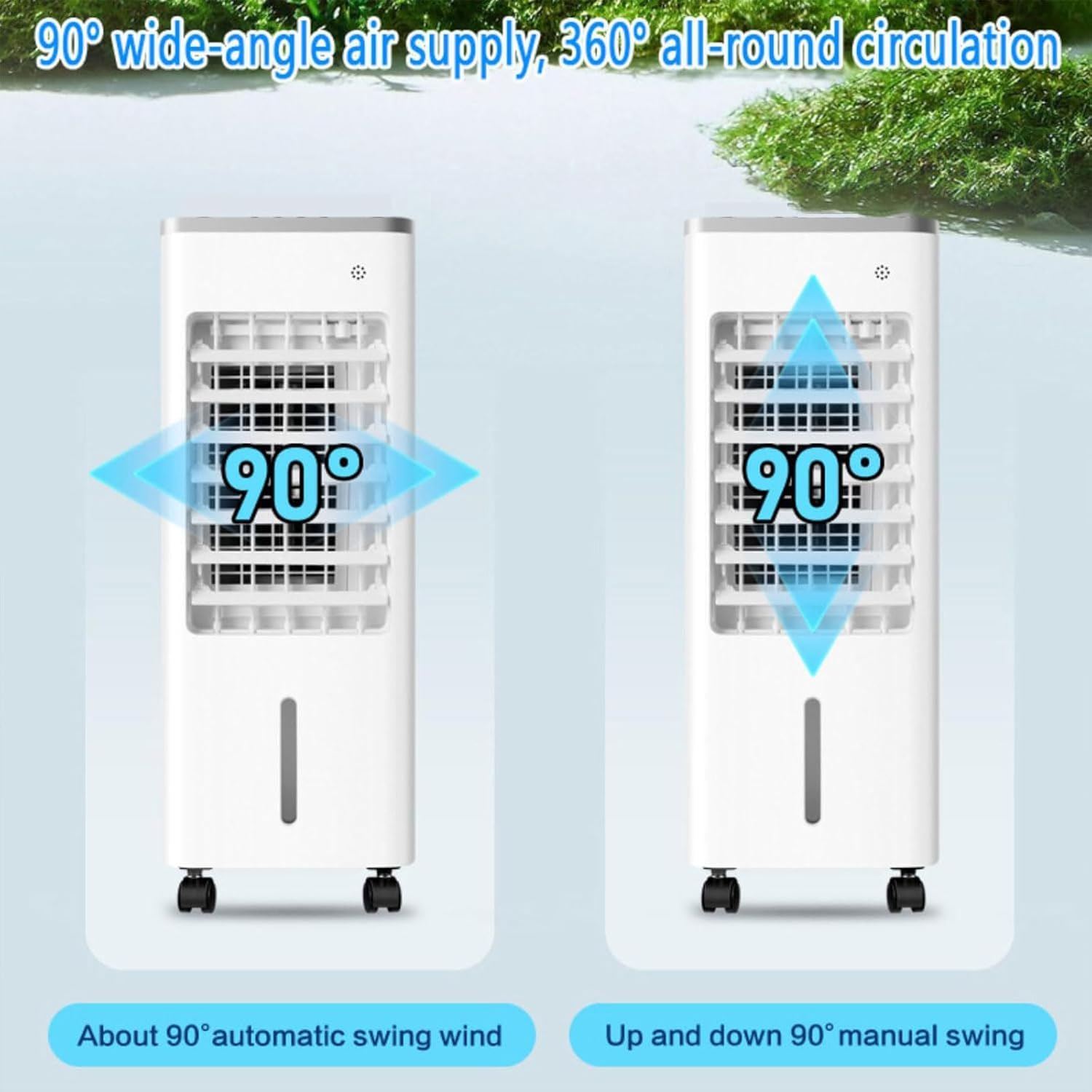 Climatiseur Évaporatif Mobile, Rafraîchisseur d'Air Silencieux 4 en 1, humidifier, Ionisé et Ventilateur, 3 Vitesses, 3 Modes, Réservoir 6L, Minuterie 7.5 h, Télécommande (Noir)