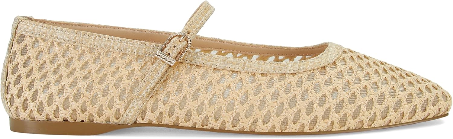 Raffia Woven Ballet Flats Shoes for Women Square Toe Mary Jane Flats Comfortable Dressy Casual Wide Width Ballerina Shoes with Buckle