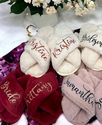 Miniatura 2 de Name Customization Fluffy Slippers - Christmas Gifts for Women - Bridal Party Gifts - Personalized Christmas Gift Box Ideas for Mom, Girlfriend -