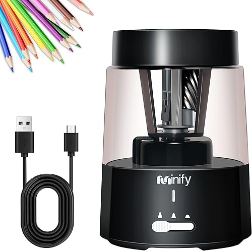 Minify Sacapuntas eléctrico, sacapuntas de alta resistencia, con batería recargable, para lápices de colores de 0.236 a 0.315 pulgadas, parada