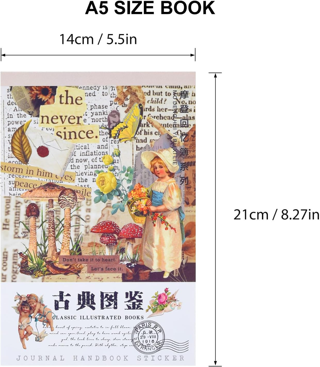 Vintage Scrapbook Washi Stickers Book for Art Journaing & Scrapbooking Supplies,Junk Journal Bullet Journals Botanical Stickers Craft Aesthetic Cottagecore Collage Album