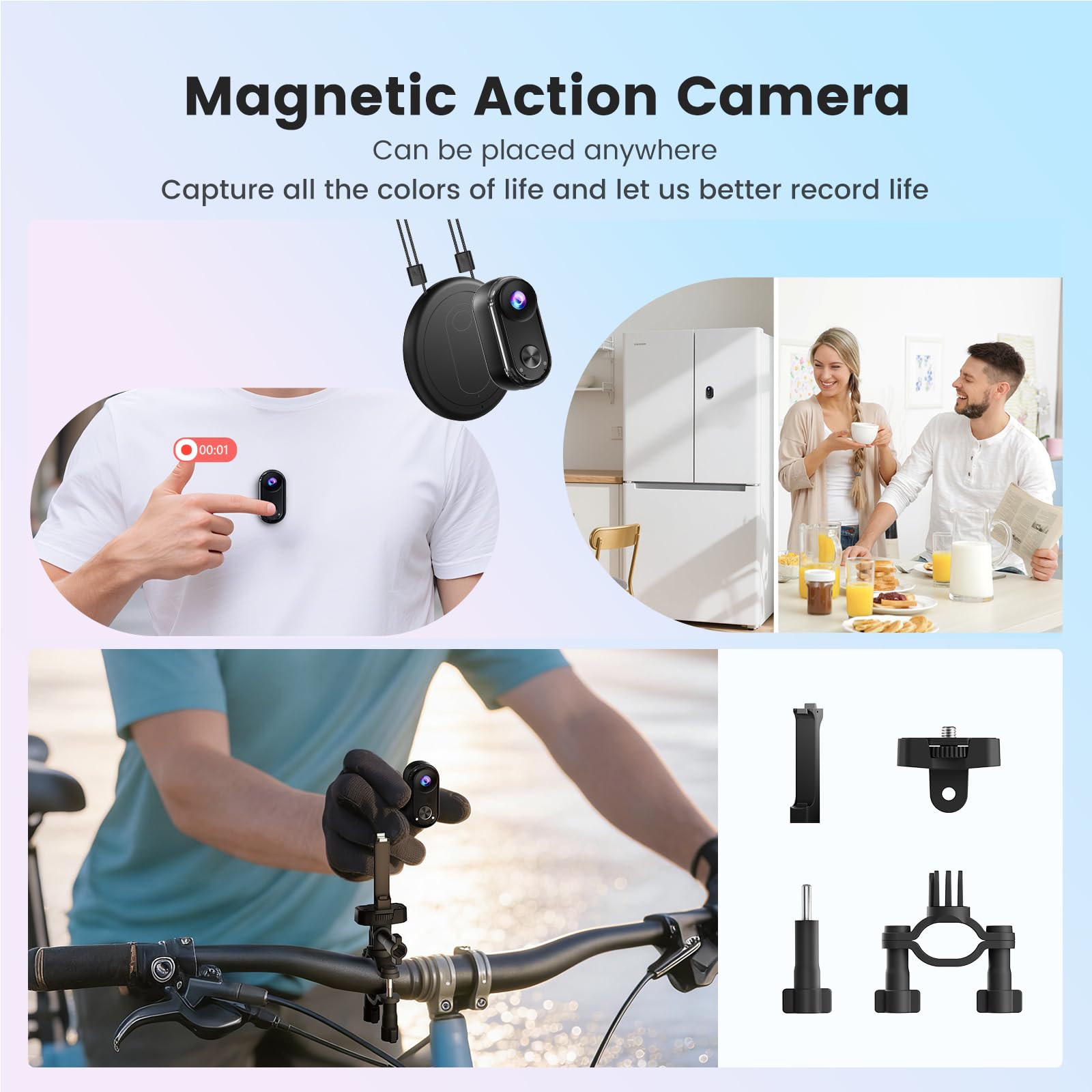 4K Mini Caméra Sport, 20MP Portable Body Camera, 6 Axes Stabilisation POV Caméra d'action,40M Caméra Étanche,WiFi Camera Portabl Sport Magnétique(Avec Carte TF de 64 Go et Accessoires de Fixation)