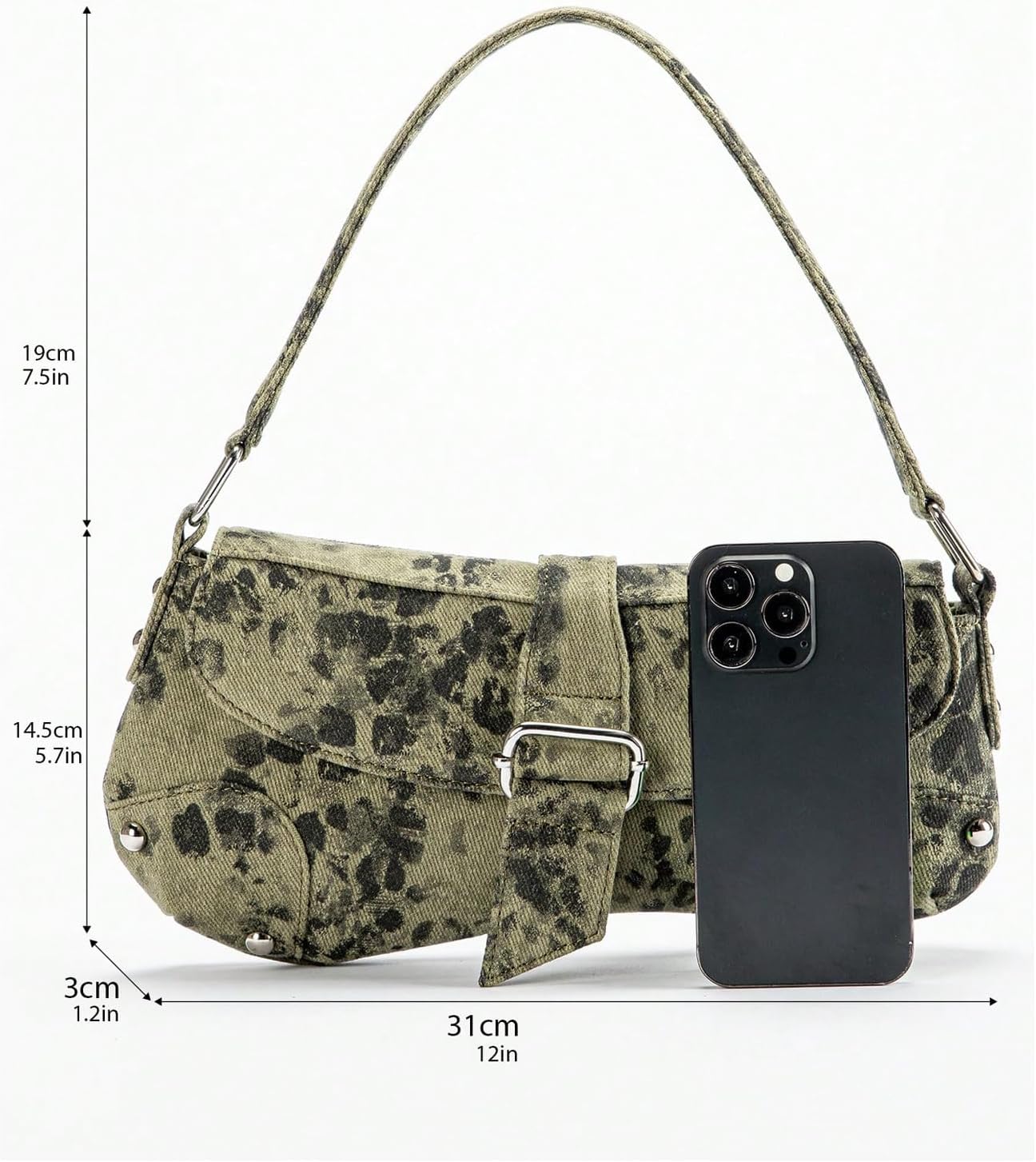 QWINEE Women's Y2K Leopard Print Shoulder Bag Denim Handbags Retro Cheetah Purses Top Handle Buckle Clutch Underarm Bag