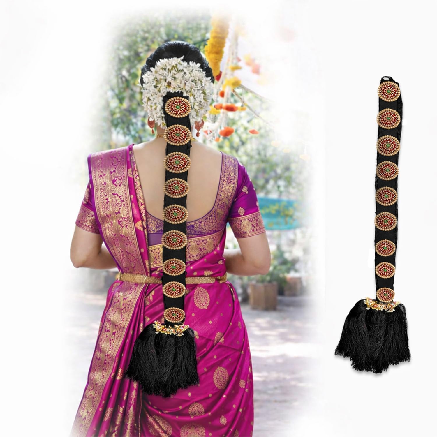 VAMA Bridal False Hair Choti Jada Billalu Set Hair Ornaments Full Moon Temple Jewellery Ready Jada Billalu Bharatanatyam Kuchipudi Classical Dance Jewelry
