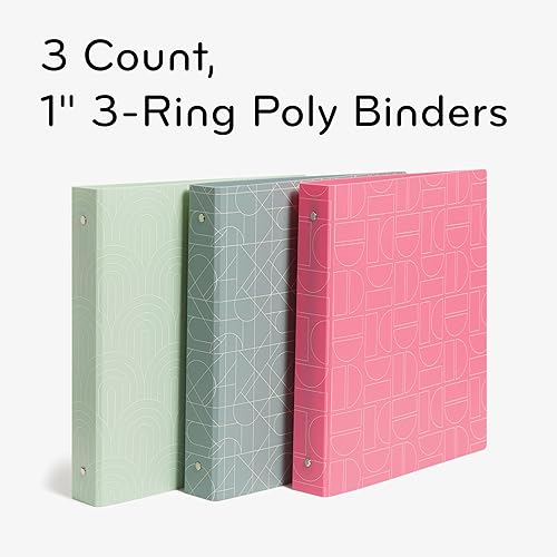 Miniatura 2 de U Brands Poly Performance Artistic Marks Fashion - Carpetas de 1 pulgada, verde, azul y rosa, juntas tóricas de metal plateado, 3 unidades